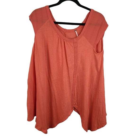 Free People Tops - Free People Top Womens XS Coral Linen Blend Asymmetrical Hem Flowy Oversized